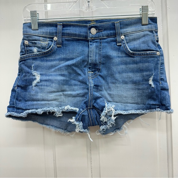 7 for all mankind raw frayed hem distressed denim jean shorts women's 24 - Picture 1 of 5